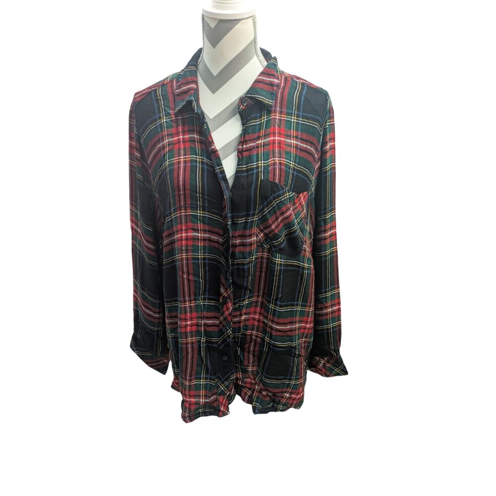 Beach Lunch Lounge Plaid button down Top Womens 2X
